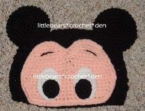 CUSTOM Crocheted MICKEY MOUSE EYES & EARS Beanie Hat  