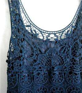   Navy Blue Crochet Lace Sleeveless Boho Tunic Shirt Blouse Top~16/18/XL
