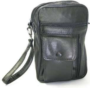 MaN BLACK LEATHER BAG WRIST Shoulder ORGANIZER Travel NW Purse Cell 