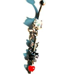  14g Dangle Belly Ring with Cz Gem   Love Hurts Dagger 