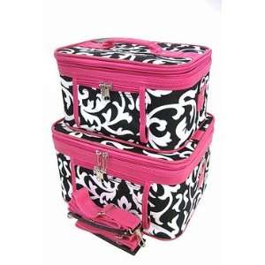  Train Case Cosmetic Toiletry 2 Piece Luggage Set Hot Pink 
