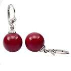 10mm Red Coral Ball Drop Leverback Earrings 925 Silver