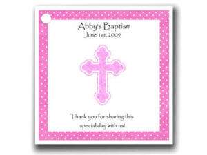Baptism Confirmation Favor Tags 2 sq Pink Cross Girl  