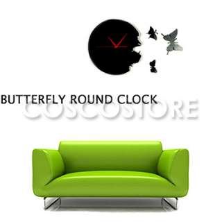 Butterfly Time Fly Wall Clock DIY Art Home Decor Black Charming High 
