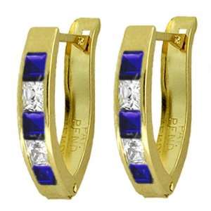  14k Gold Hoop Earrings with Genuine Sapphires & White 