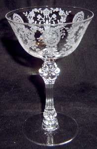 Tiffin # 17392 Cherry Laurel Etched Liquor Cocktail Crystal Stem 