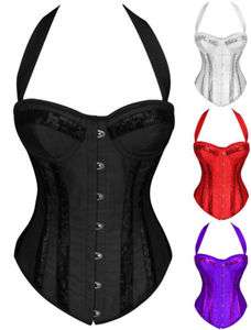 sexy lace up back plastic boned corset removable shoulder strap S 2XL 
