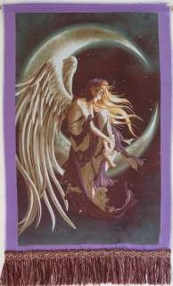 24x16 FRINGED NEEDLEPOINT WOVEN TAPESTRY NIGHT ANGEL  