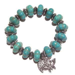  Turquoise & Tibetan Silver Stretch Bracelet 19cm Jewelry