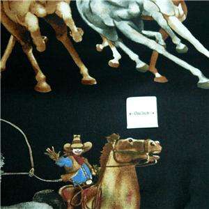 Maywood Cotton Fabric Cowboys & Indians Riding Horses, Black 