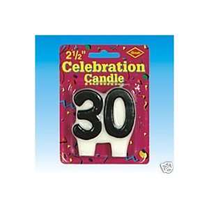  30TH BIRTHDAY CANDLE  BLACK 2 1/2 INCHES