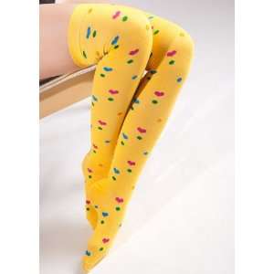   Multi Color Heart Yellow Thigh High Socks Size 9 11 