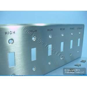   Stainless Steel 6 Gang Control Wallplate OPEN CLOSED OFF 90006 S3