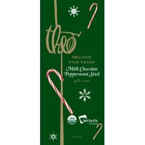 Theo Organic 45% Milk Chocolate, Peppermint Stick, 3 Ounce (Pack of 12 