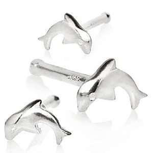  14Kt White Gold Stud Nose Ring with a Dolphin   20 (0.8mm 