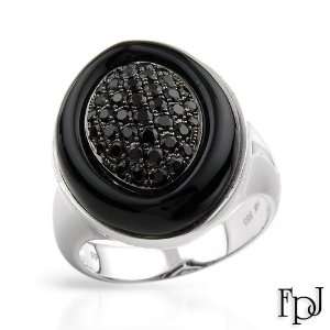 FPJ 14K White Gold Onyx and 0.85 CTW Spinel Ladies Ring. Ring Size 7 