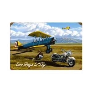  Two Ways to Fly Motorcycle Biplane Vintage Metal Sign 24 X 