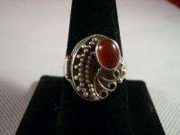 SILVER 925 VINTAGE RED STONE LEAF HIDDEN COMPARTMENT POISON RING S10.5 