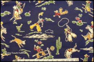 OOP Western Cowboy Rodeo Horse Cow Cactus Fabric  