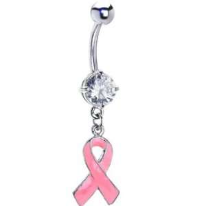  Clear Cubic Zirconia Awareness Ribbon Belly Ring Jewelry
