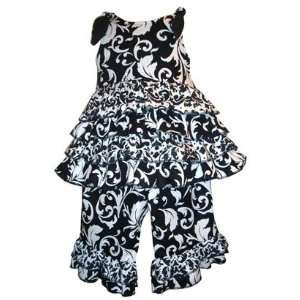  Black and White Damask Print Ruffled Capri/Dress Set Baby 