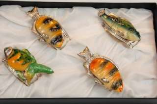 Turnwald Set 4 assorted FISH Napkin Rings Silver NIB  