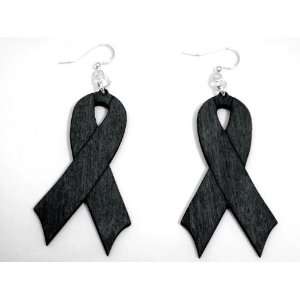  Black Satin Ribbon Symbol Wooden Earrings GTJ Jewelry
