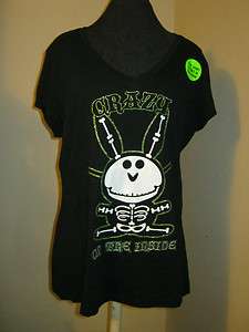 new Jim Benson Happy Bunny crazy on the inside t shirt xxl 19 glow in 