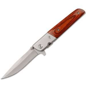 Sharp Edge Stainless Steel Drop Point Blade Brown Wood Handle 