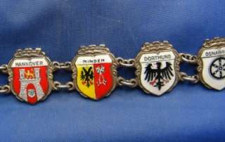   Silver & Enamel German Souvenir Travel Shield Charm Bracelet  