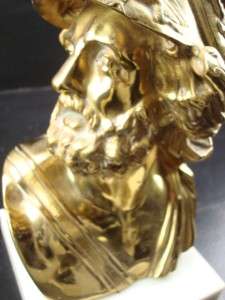 ANTIQUE GILDED BRONZE BUST GREEK PERICLES ON MARBLE  