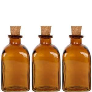  Three Dark Amber Glass Square Roma Bottles
