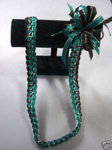 Hawaiian Braid Metalic Edge Ribbon Lei Black and Teal  