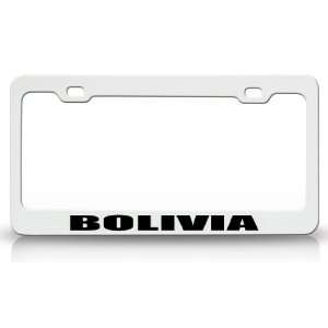 BOLIVIA Country Steel Auto License Plate Frame Tag Holder White/Black
