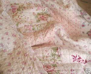Shabby Rose Cottage PATCHWORK PINK Roses TWIN QUILT and SHAM SET w 