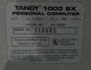 Tandy 25 1052B Personal Computer1000SX Monitor not included  