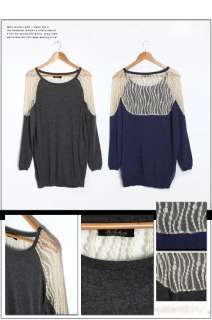   Loose Long Splicing Lace Tops Shirt Super Mini Dress S460#  