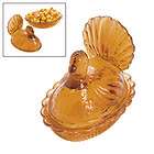 THANKSGIVING TURKEY AMBER GLASS CANDY SERVING DISH Food,Candy,Dec​or 