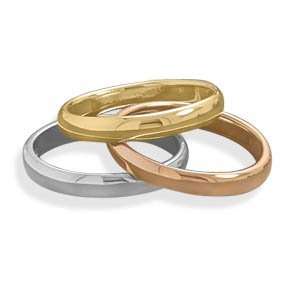Sterling Silver, 14 Karat Gold Plate and Rose Gold Plate Triple Band 