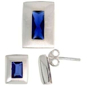   Slide (14mm tall) Set, w/ Emerald Cut Blue Sapphire colored CZ Stones