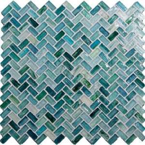   Herringbone Blue Pool Glossy Glass Tile   16463