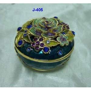  Flower Design With Purple Blue Stones Jewelry Trinket Box 