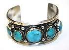 HANDMADE OLD WIDE LARGE SILVER TURQUOISE NATIVE AMERICAN INDIAN 