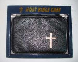NEW BIBLE COVER CASE Zipper Black Pu LEATHER w/ CROSS R  