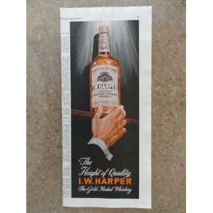  I.W. Harper Whiskey ,Vintage 40s print ad (mans hand reaching 