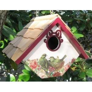  Home Bazaar Printed Wren Hanging Birdhouse   Nest With Red 