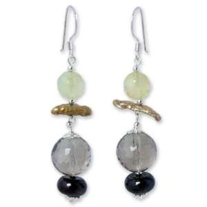  Pearl and smoky quartz drop earrings, Surreal Boldness Jewelry