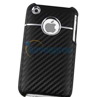 Black Carbon w/ Chrome Hole Case Cover+Privacy Filter Film For iPhone 