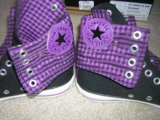   XHI Sneaker in black with a black and purple plaid fold over lining