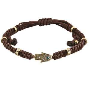 Brown Cord Chinese Knot shamballa Bracelet With Matte Gold Plated Evil 